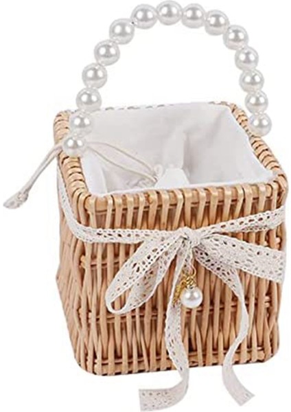 Kadınlar Için Hasır Çanta Plaj Çanta Çanta Rattan Çanta Inci Hasır Tote (Yurt Dışından)