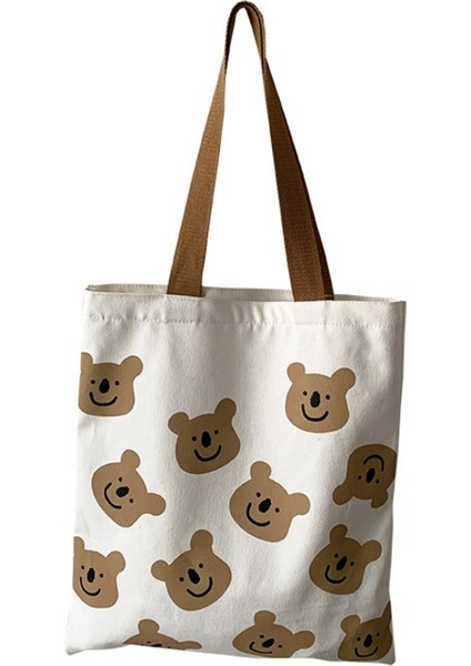 Kadın Kanvas Tote Çanta Ins Ayı Baskı Omuz Çantası Kızlar Öğrenci Için (Yurt Dışından)