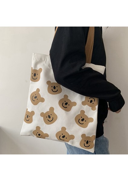 Kadın Kanvas Tote Çanta Ins Ayı Baskı Omuz Çantası Kızlar Öğrenci Için (Yurt Dışından) indirimleri