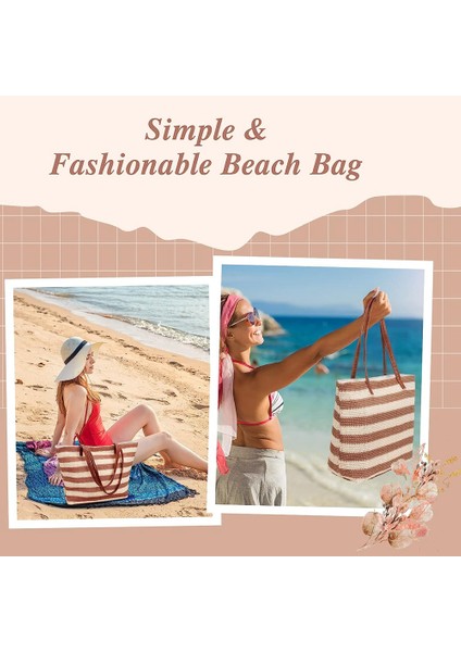 Büyük Hasır Plaj Çantası Yumuşak Çizgili Dokuma Omuz Çantası Haki (Yurt Dışından) modelleri