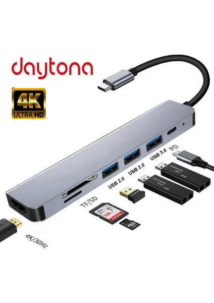 Fc-17 Type-C To 3*usb 3.0 4K Ultra Hd HDMI Sd Tf Kart Girişli 7ın1 Çevirici Hub Adaptör