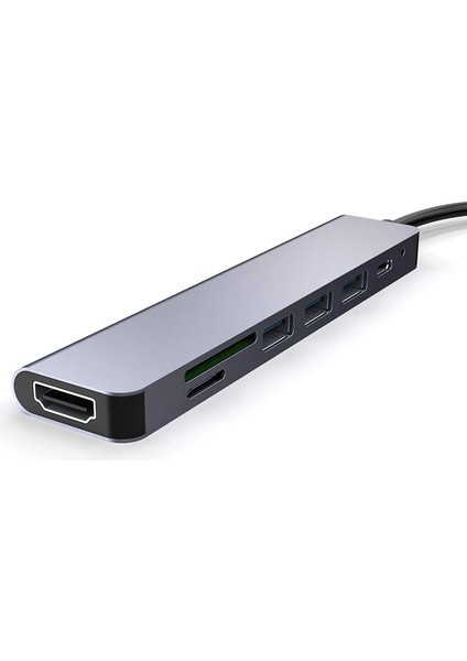 Fc-17 Type-C To 3*usb 3.0 4K Ultra Hd HDMI Sd Tf Kart Girişli 7ın1 Çevirici Hub Adaptör