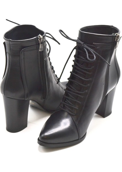 Kadın Bağcıklı Sivri Burun Topuklu Deri Bot Siyah 2128234K indirimleri