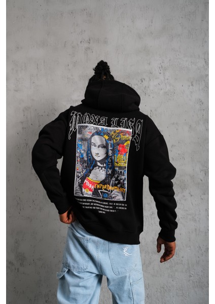 Monalisa Baskılı Sweatshirt Siyah