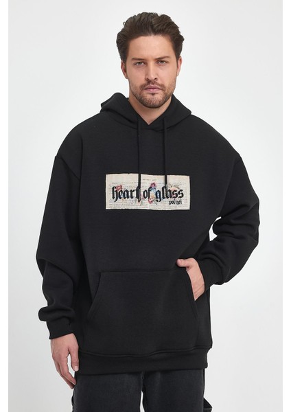 Heart Desenli Sweatshirt Siyah
