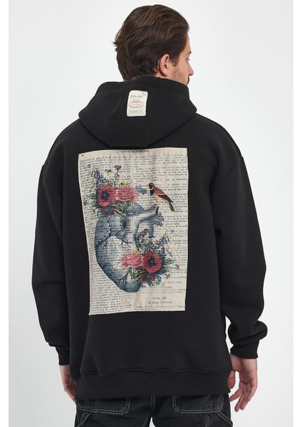 Heart Desenli Sweatshirt Siyah