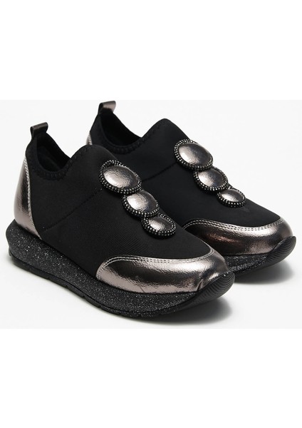 Coye Kadın Hafif Taban Streç Sneakers Spor Ayakkabı Siyah Platin fırsatları
