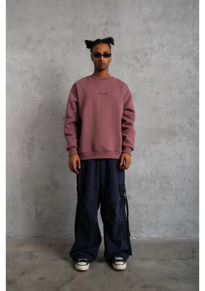 Peace Baskılı Oversize Sweatshirt Gül Kurusu