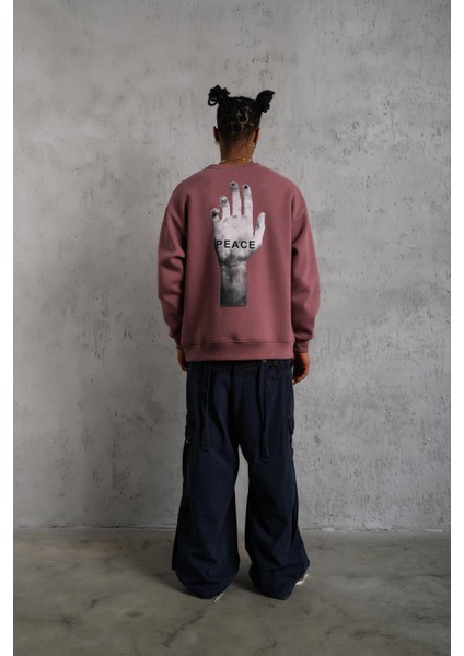 Peace Baskılı Oversize Sweatshirt Gül Kurusu fiyatları