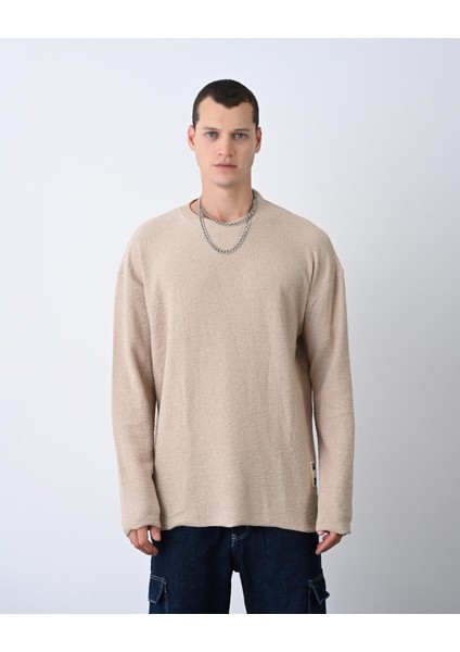 Örgü Desenli Sweat Bej