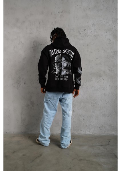 Travis Baskılı Sweatshirt Siyah