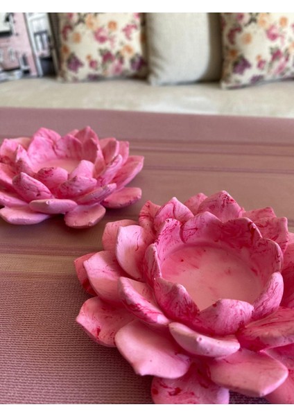 Mor Villa Mum 2'li Dekoratif Tealight Lotus Çiçeği Beton Mumluk