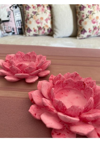 Mor Villa Mum 2'li Dekoratif Tealight Lotus Çiçeği Beton Mumluk