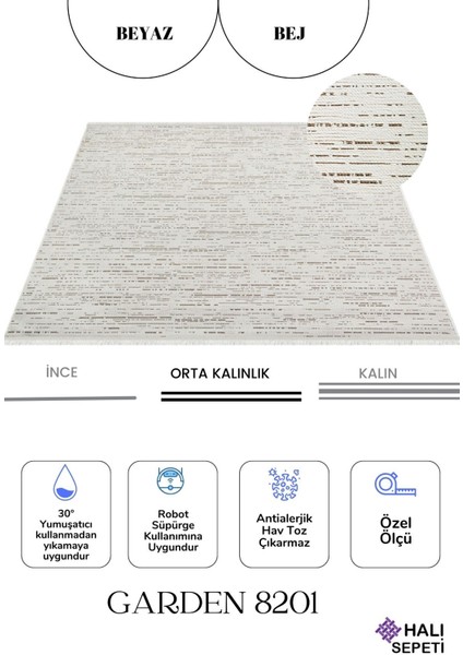 Garden 8201 Beyaz Yıkanabilir Kesme Yolluk Koridor Halısı Kaymaz Çocuk Odası Halı Kilim
