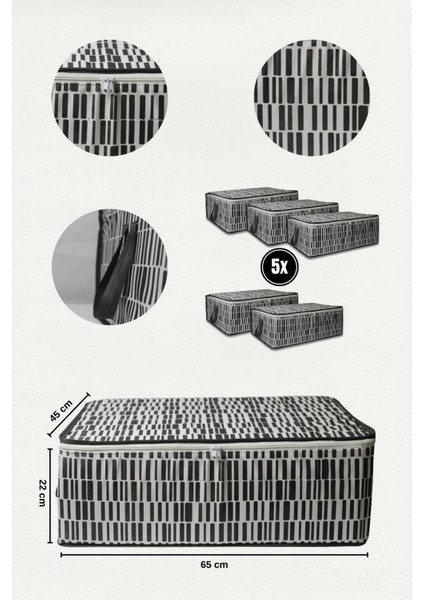 5'li Çekyat Baza Tipi Yastık Kıyafet Saklama Hurcu - Baza Altı Düzenleyici Hurç Zebra Desen(Antrasit)