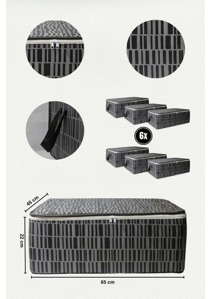 6'lı Çekyat Baza Tipi Yastık Kıyafet Saklama Hurcu - Baza Altı Düzenleyici Hurç Zebra Desen(Gri)