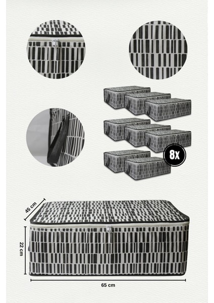 8'li Çekyat Baza Tipi Yastık Kıyafet Saklama Hurcu - Baza Altı Düzenleyici Hurç Zebra Desen(Antrasit)