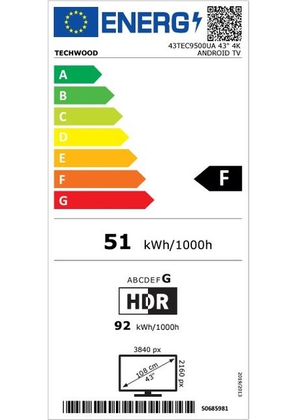 43TEC9500UA 43'' 108 Ekran Uydu Alıcılı 4K Ultra HD Android Smart LED TV