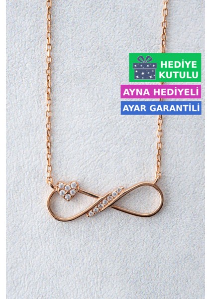 Gümüş Sonsuzluk Kolye 18 Ayar Rose Altın Kaplama Sonsuzluk İşareti Kolye 925 Ayar Gümüş Kadın Kolye | Bayan Zirkon Taşlı Sonsuzluk Kolyesi Rose Gold Kadın Gümüş Kolye