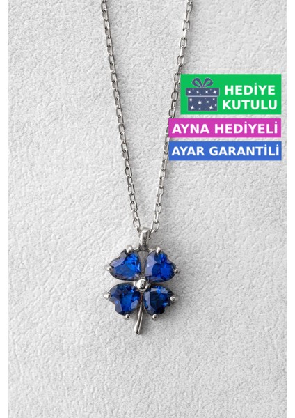 Gümüş Safir Mavi Taşlı Kadın Yonca Kolye 18 Ayar Beyaz Altın Kaplama Şans Yoncası 925 Ayar Gümüş Kadın Kolye | Bayan Mavi 4 Dört Yapraklı Yonca Zirkon Taşlı Gümüş Yoncalı Kolye Yonca Kolyesi