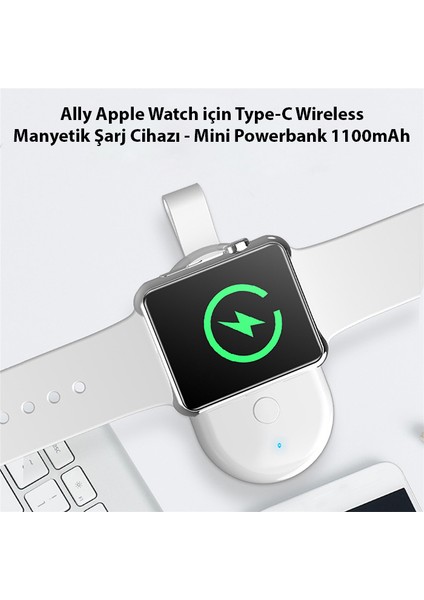 Apple Watch Için Type-C Wireless Manyetik Şarj Cihazı - Mini Powerbank 1100MAH