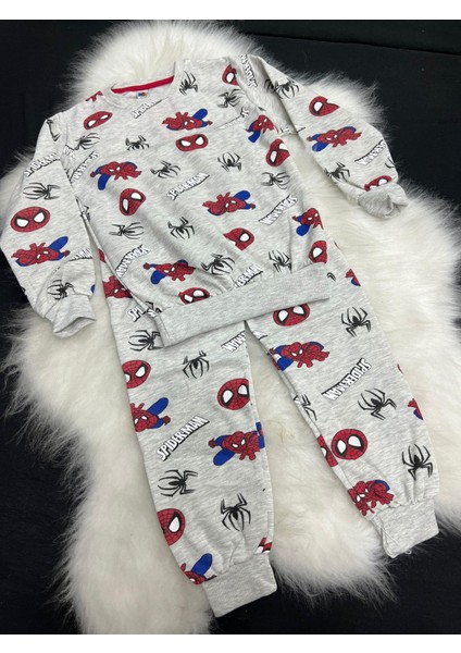 Memodoy Şardonlu Spidermen Pijama Takım Açık Gri