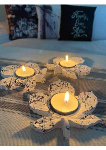Mum Üçlü Yaprak Mumluk,Dekoratif Mumluk,Tealight Mumluk,Hediyelik Eşya