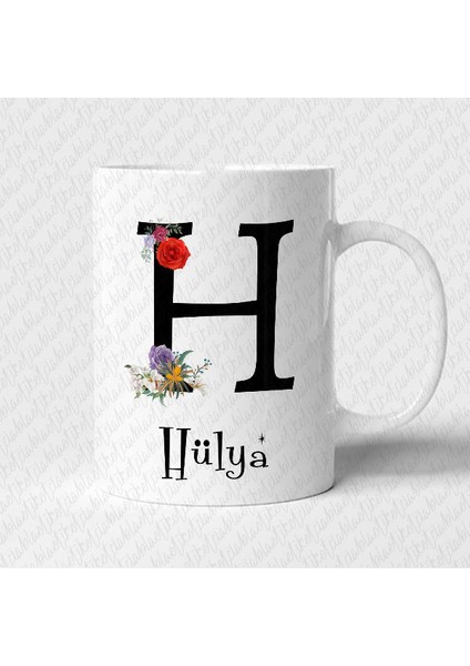 Çiçekli Baş Harf - Değişebilir - Makinada Yıkanabilir - Çift Taraflı Baskı