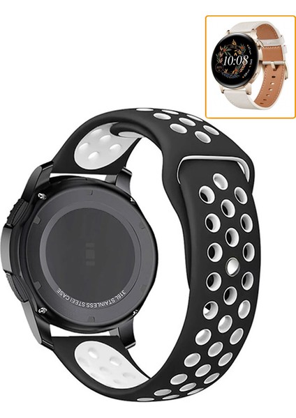 Huawei Watch Gt3 42MM Akıllı Saat Uyumlu Kordon Yumuşak Dokulu Delikli Desenli Silikon Kayış