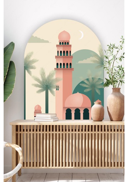 Sanatsal Çizim ile Oluşturulmuş Vintage Suluboya Cami Resmi Sticker, Özel Çizim Cami Temalı Sticker