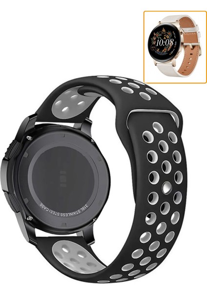 Huawei Watch Gt3 42MM Akıllı Saat Uyumlu Kordon Yumuşak Dokulu Delikli Desenli Silikon Kayış