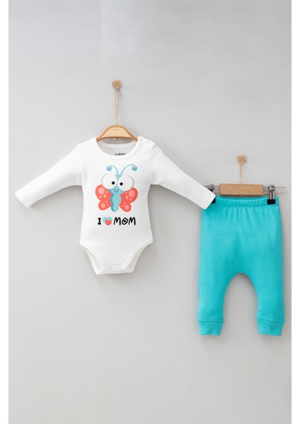 Lullaby Kelebek Baskılı Önden Çıtçıtlı Kruvaze Kız Bebek Takım
