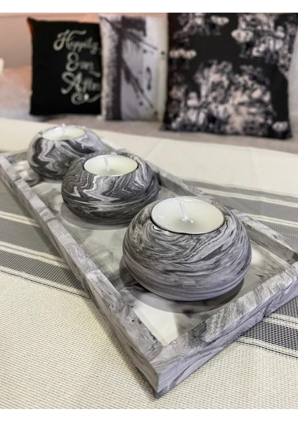 Mor Villa Mum El Yapımı 3'lü Beton Tabaklı Beton Mumluk Set Beton Tealight Set Mumlar Dahildir