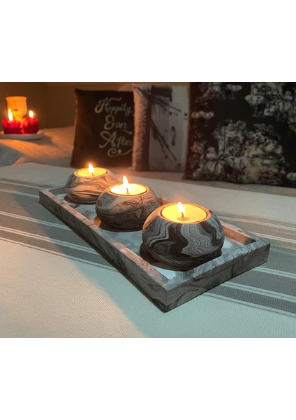 Mor Villa Mum El Yapımı 3'lü Beton Tabaklı Beton Mumluk Set Beton Tealight Set Mumlar Dahildir