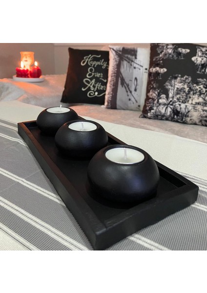 Mor Villa Mum El Yapımı 3'lü Beton Tabaklı Beton Mumluk Set Beton Tealight Set Mumlar Dahildir