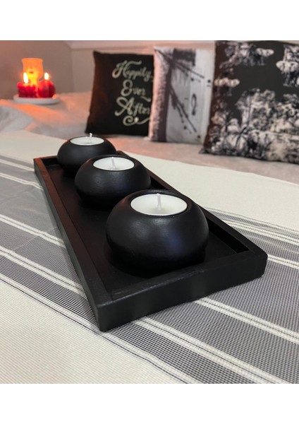 Mor Villa Mum El Yapımı 3'lü Beton Tabaklı Beton Mumluk Set Beton Tealight Set Mumlar Dahildir