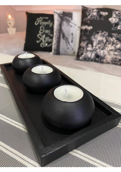 Mor Villa Mum El Yapımı 3'lü Beton Tabaklı Beton Mumluk Set Beton Tealight Set Mumlar Dahildir