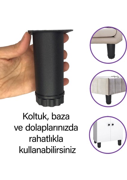 2 Adet Metal Ayarlanabilir 10 cm Siyah Destek Ayağı Mobilya Kanepe Baza Koltuk Dolap Sehpa Tv Ünitesi Ayağı