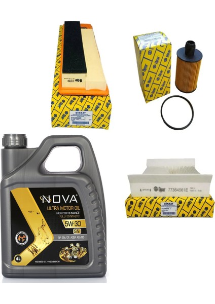 Fiat Egea Euro 5 1.3 Uyumlu Multijet Filtre Bakım Seti 2016-2020 Model 95 Bg + 5W30 Nova Yağ 4l