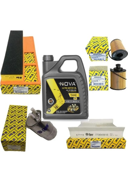 Fiat Linea Euro Uyumlu 4 1.3 Multijet 16V Filtre Bakım Seti 2007-2012 + 5W40 Nova Yağ 4l