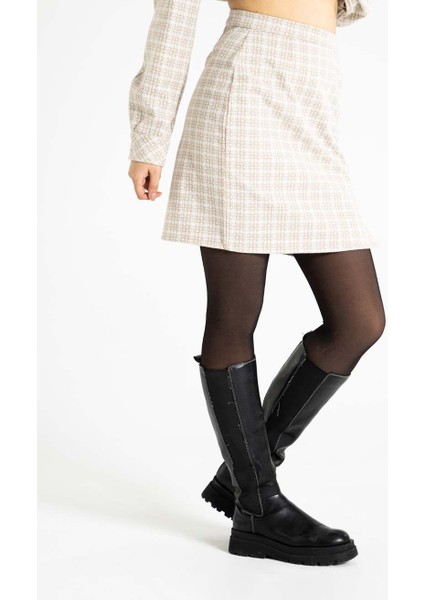 Bej Desenli Jakar Mini Etek 2281 modelleri