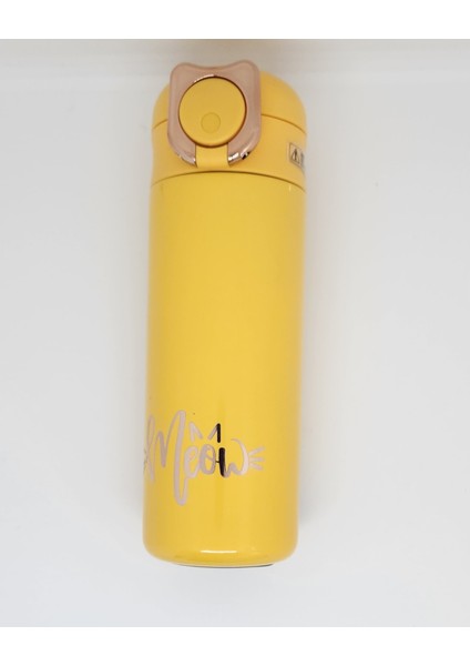 XS 0101 400 ml Kedi Pipetli Çelik Termos Sarı