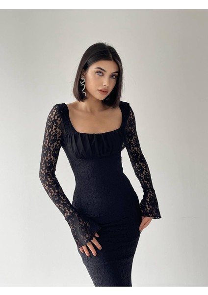 Matilda Dantel Uzun Siyah Elbise modelleri