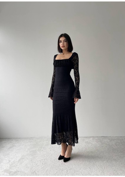 Matilda Dantel Uzun Siyah Elbise fırsatları