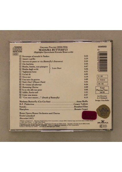 Giacomo Puccini Madama Butterfly CD (Orjinal Dönem Baskı) fiyatları