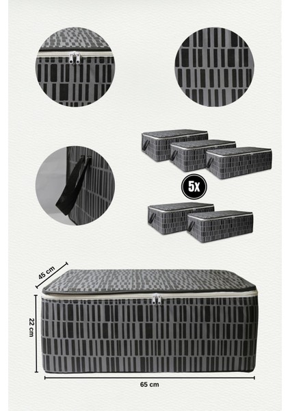 5'li Çekyat Baza Tipi Yastık Kıyafet Saklama Hurcu - Baza Altı Düzenleyici Hurç Zebra Desen(Gri)