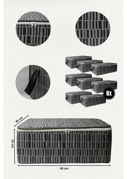 8'li Çekyat Baza Tipi Yastık Kıyafet Saklama Hurcu - Baza Altı Düzenleyici Hurç Zebra Desen(Gri)