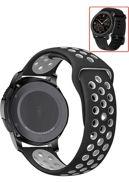 Amazfit Gtr 42MM Akıllı Saat Uyumlu Kordon Delikli Desenli Silikon Kayış
