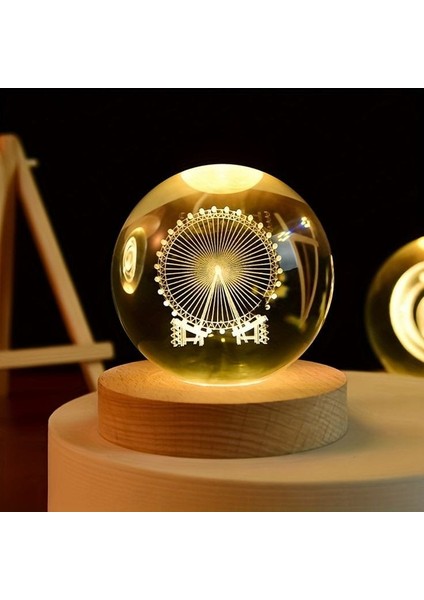 Mr Çocuklar Için 3D Kristal Cam Küre, Ahşap Soketli Gece Lambası,led, Gece Lambası,harika Bir Hediye Hediyelik Masa Lambası