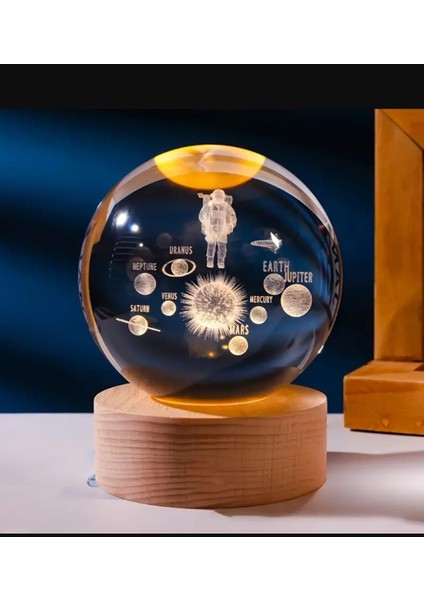 Mr Çocuklar Için 3D Kristal Cam Küre, Ahşap Soketli Gece Lambası,led, Gece Lambası,harika Bir Hediye Hediyelik Masa Lambası